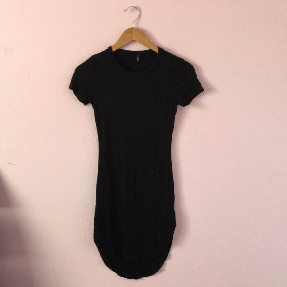 Black Cotton Short Sleeve Bodycon Dress